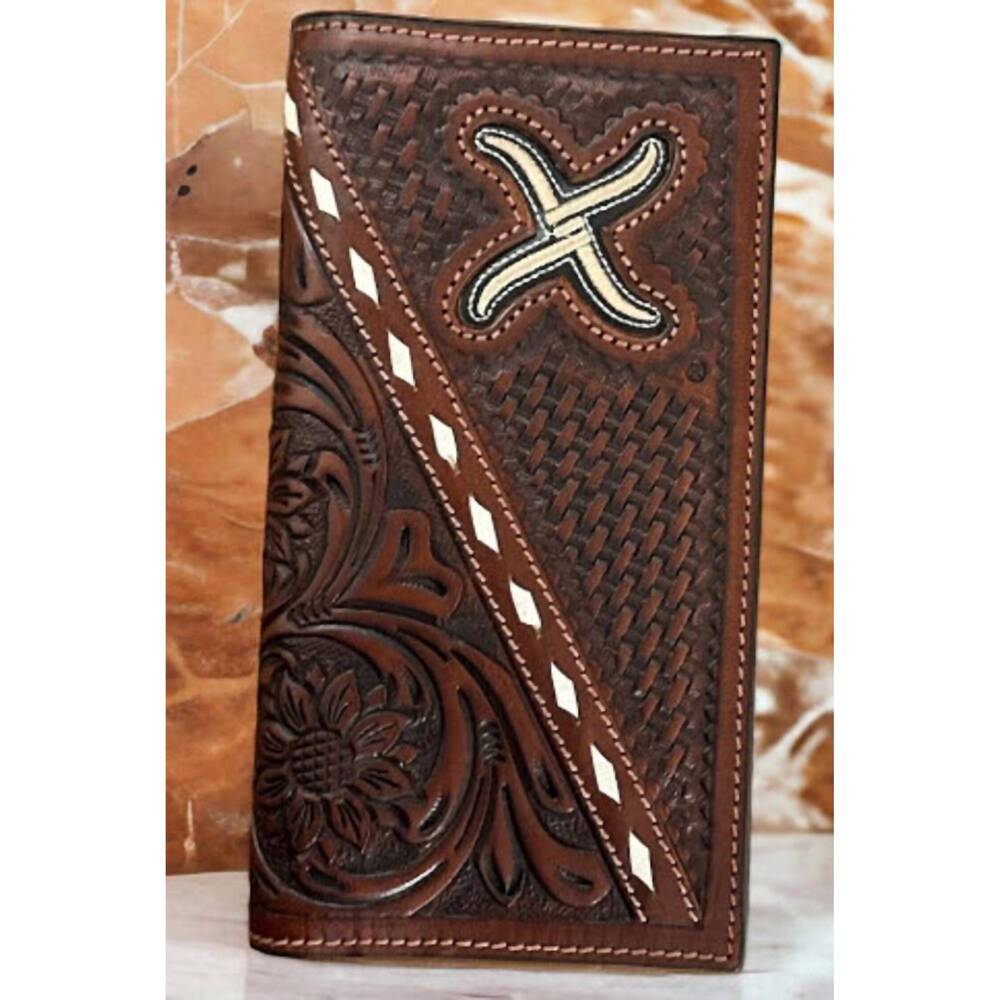 NEW TWISTED X men's tooled leather rodeo wallet in brown